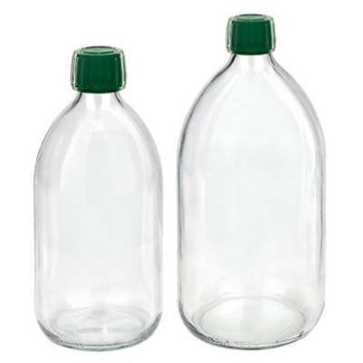 Klarglas Euro- Medizinflaschen mit grünem OV