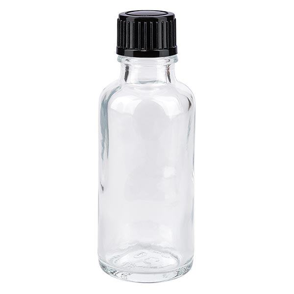 Bottiglia da farmacia trasparente da 30 ml. SV STD nero/11mm ApoGlas Bottiglia da farmacia trasparente da 30 ml. SV STD nero/11mm ApoGlas