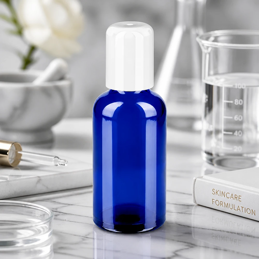 Contenitore roll-on da 50 ml in vetro robusto con tappo UT18/50 bianco per una conservazione sicura del prodotto