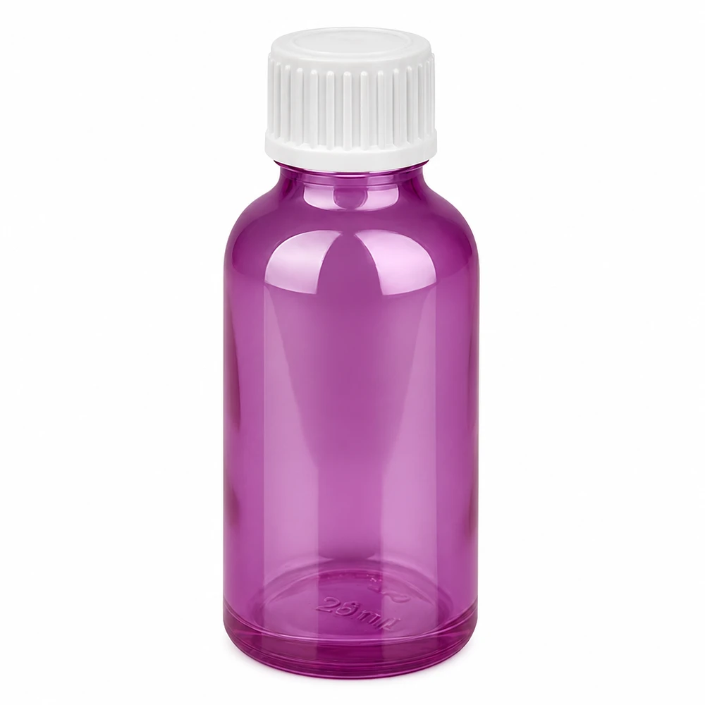 Flacon compte-gouttes 30ml 0.9mm blanc standard PurpleLine. UT18/30 Petit flacon doseur de 30ml en violet avec bouchon compte-gouttes précis de 0.9mm blanc