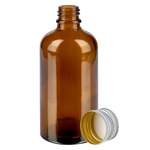 100ml Flasche 11mm Schraubverschluss Alu-Silber Standard BrownL. UT18/100