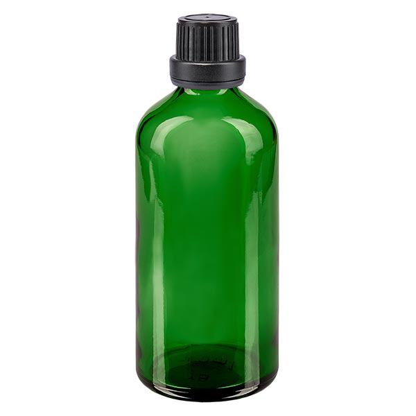 Bottiglia da farmacia verde da 100 ml. SV OV nero/11mm ApoGlas Bottiglia da farmacia verde da 100 ml. SV OV nero/11mm ApoGlas