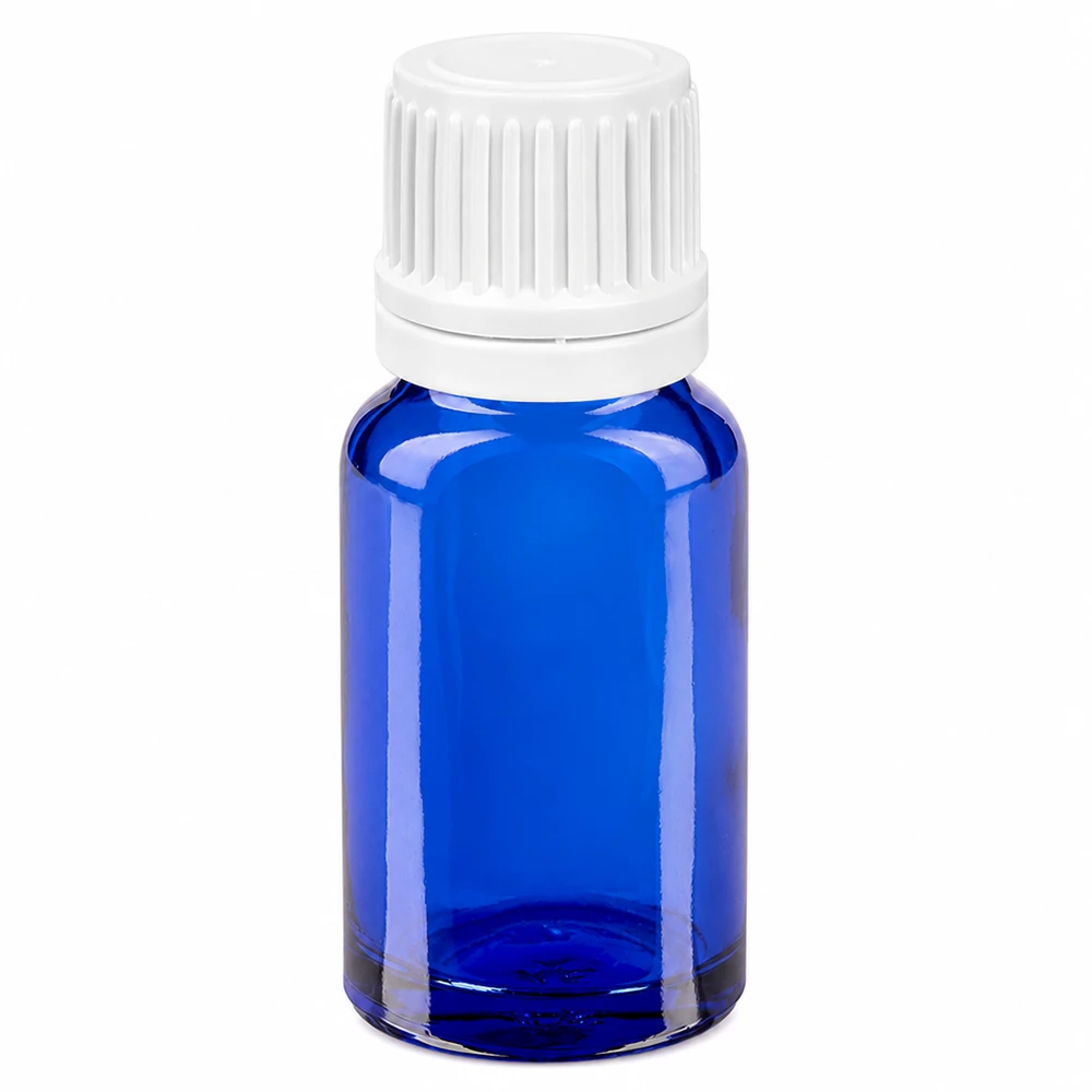 Flacon compte-goutte 10ml 0.7mm blanc OV BlueLine UT18/10 Flacon en verre bleu de haute qualité 10ml avec bouchon compte-gouttes blanc UT18/10