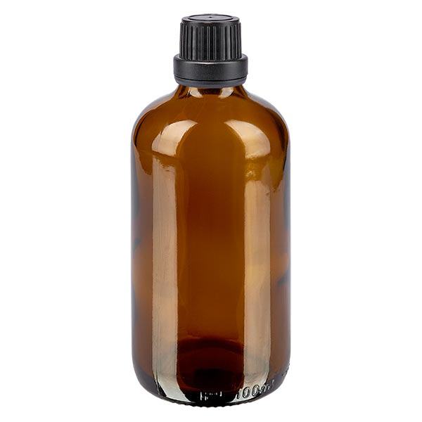 Flacone contagocce marrone 100ml OV nero/2mm ApoGlas Flacone contagocce marrone 100ml OV nero/2mm ApoGlas