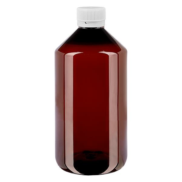 Bottiglia in PET da 750 ml con tappo bianco ondulato antimanomissione Bottiglia in PET da 750 ml con tappo bianco ondulato antimanomissione