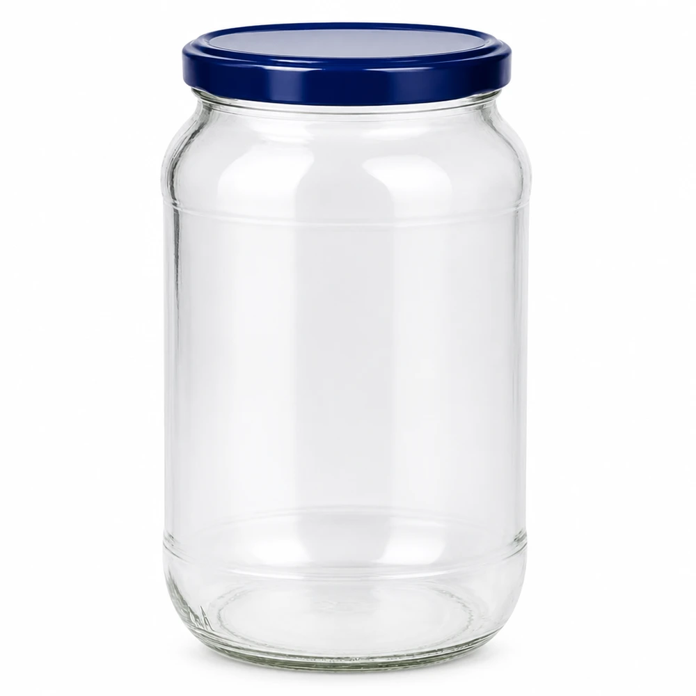 1062ml Rundglas + BasicSeal Deckel blau UNiTWIST 1062ml Rundglas Einmachglas mit blauem BasicSeal Deckel UNiTWIST leer transparent Vorratsglas