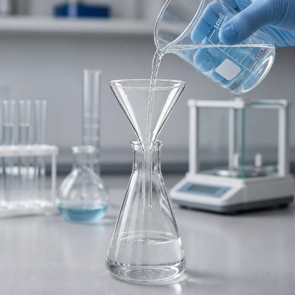 Entonnoir Ø 55mm - verre borosilicate 3.3 - angle 60° Entonnoir transparent de style court 55mm en borosilicate résistant à la chaleur pour les applications de laboratoire