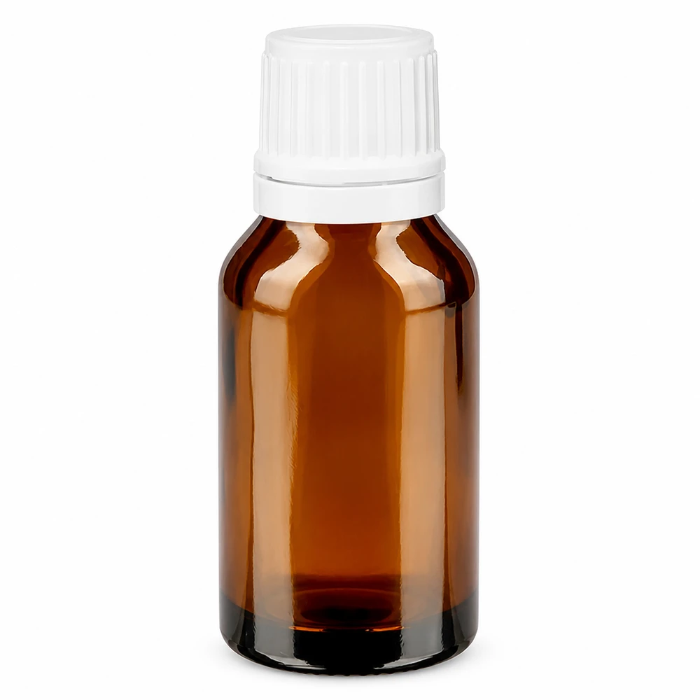 Bottiglia da farmacia marrone 15ml con tappo contagocce. 1,2 mm bianco OV Flacone da farmacia marrone da 15 ml con tappo di sicurezza bianco e contagocce in vetro da 1,2 mm