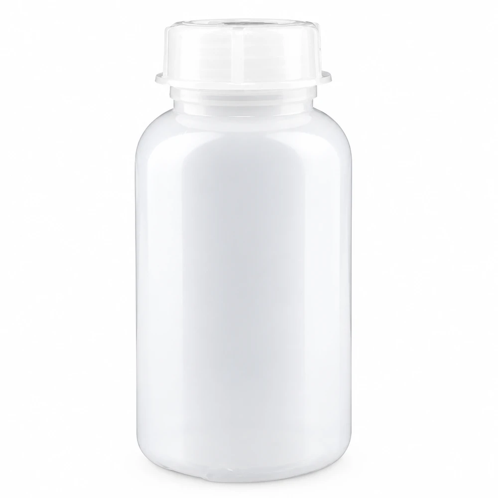 Weiße 500ml Laborflasche mit breitem Hals und sicherem Schraubdeckel aus robustem HDPE Kunststoff