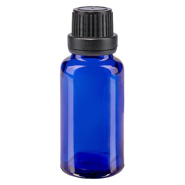 Apothekenflasche blau 20ml Tropfverschluss Giessring 2mm schwarz Originalitätsverschluss