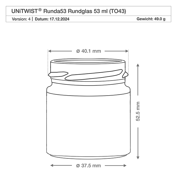 53ml Rundglas ohne Deckel (TO43) UNiTWIST