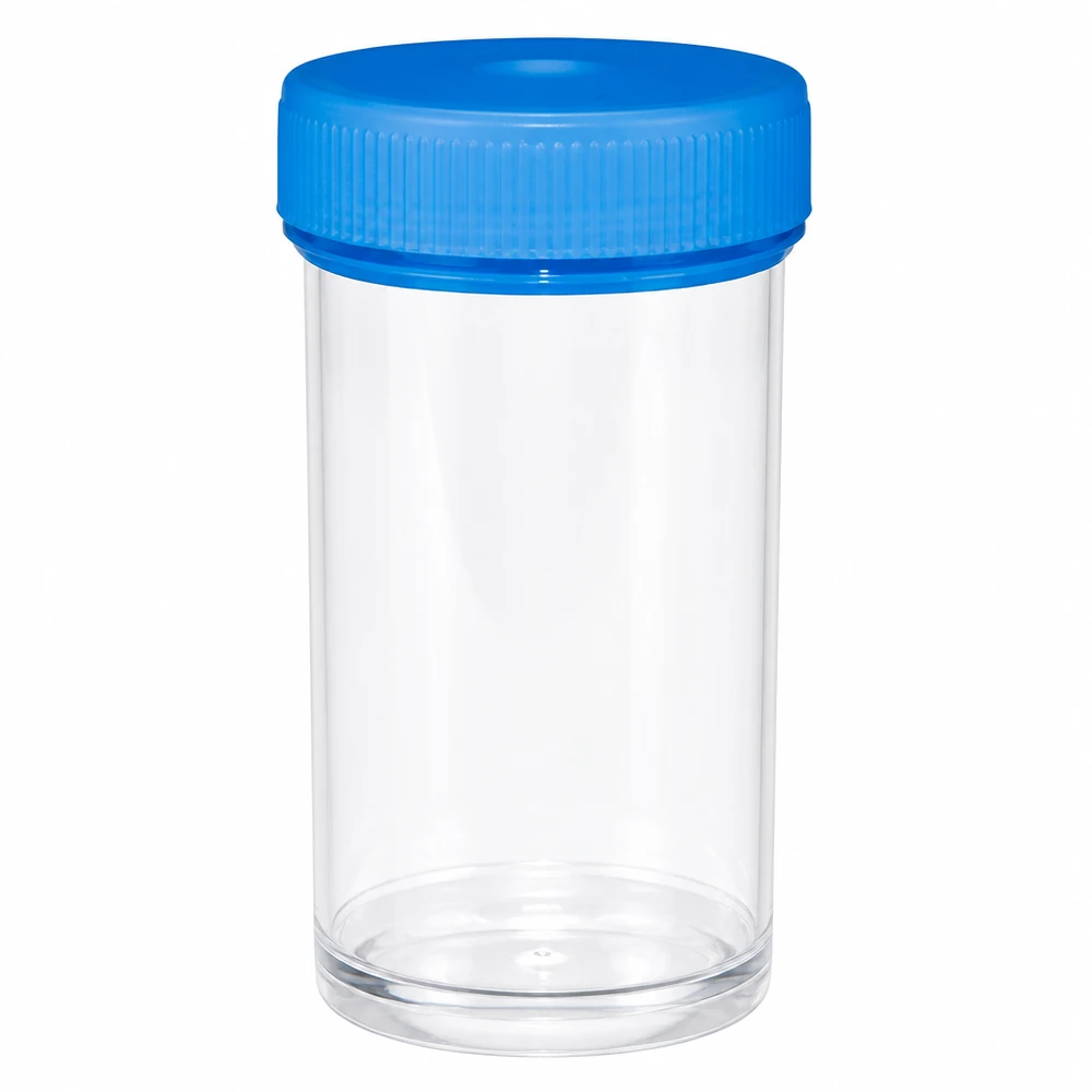 Pot en plastique multiusage de 50 ml Boîte en plastique stérile de 50 ml avec couvercle bleu nervuré pour une conservation sûre des échantillons