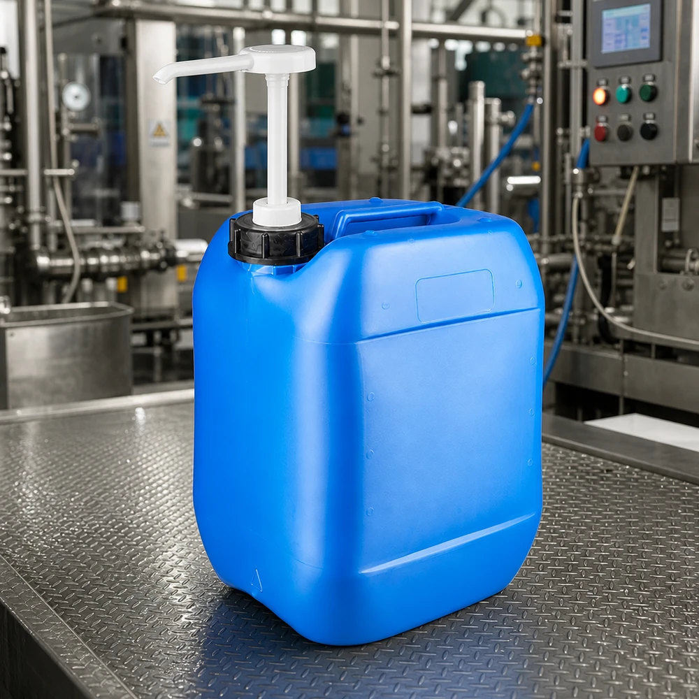 Robuster blauer Kanister 10 Liter mit Pumpspender für gewerbliche Anwendungen in der Industrie