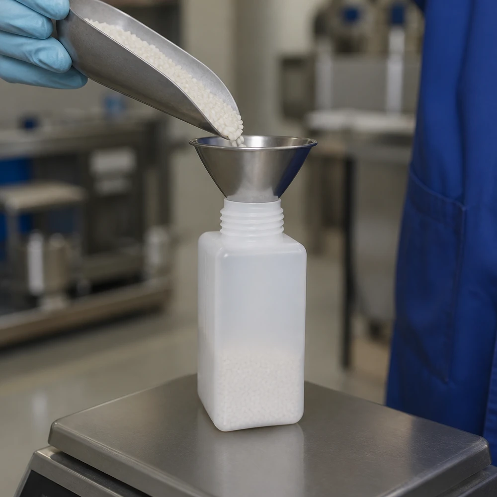 Flacon à produits chimiques 1500 ml à col large, PEHD couleur naturelle, GL 65 Bouteille en plastique à col large de 1 500 ml, en PE-HD de qualité alimentaire, destinée aux produits chimiques solides en salle blanche