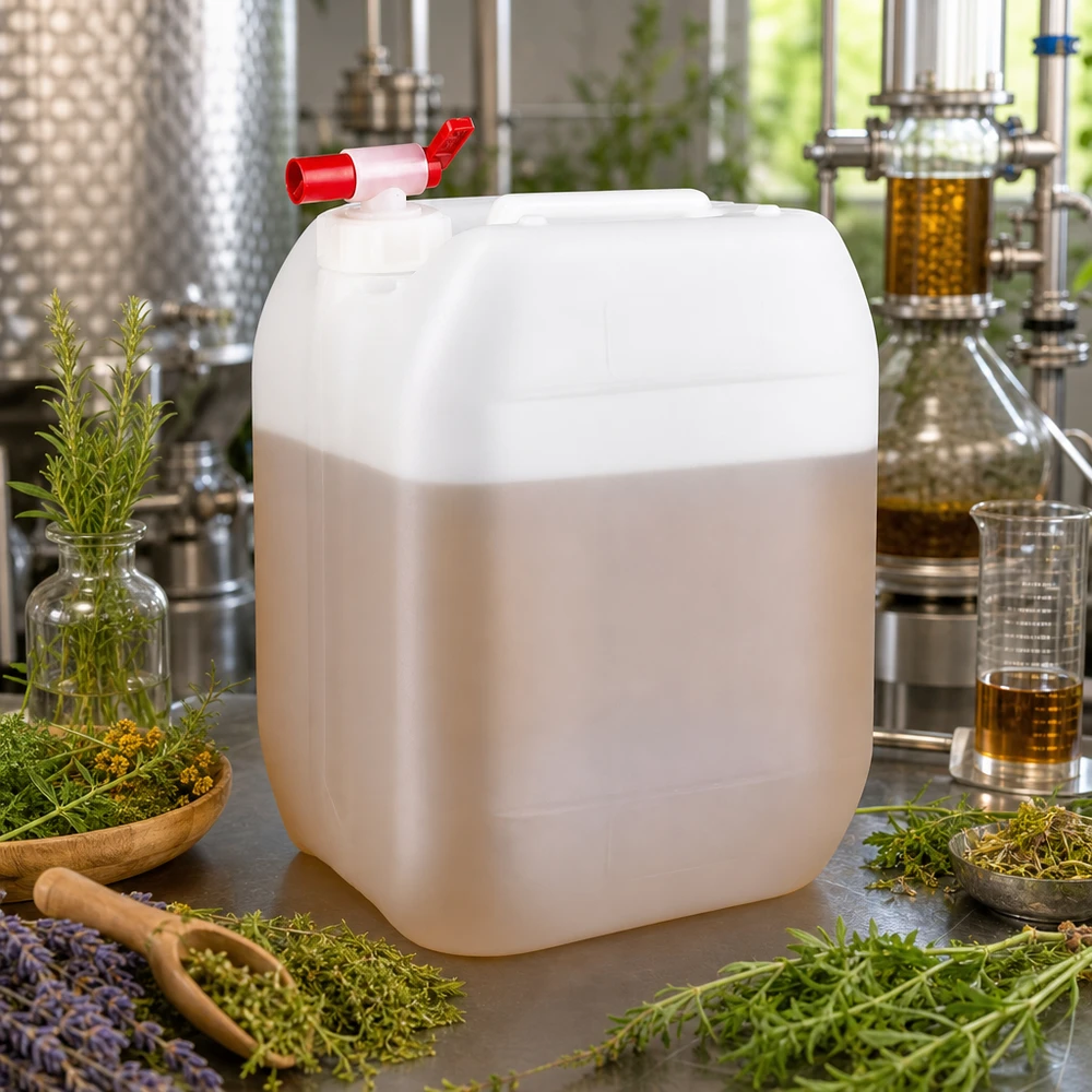 Tragbarer 10L Kanister mit seitlichem Auslaufhahn für Kräuterextrakte und Pflanzenwasser