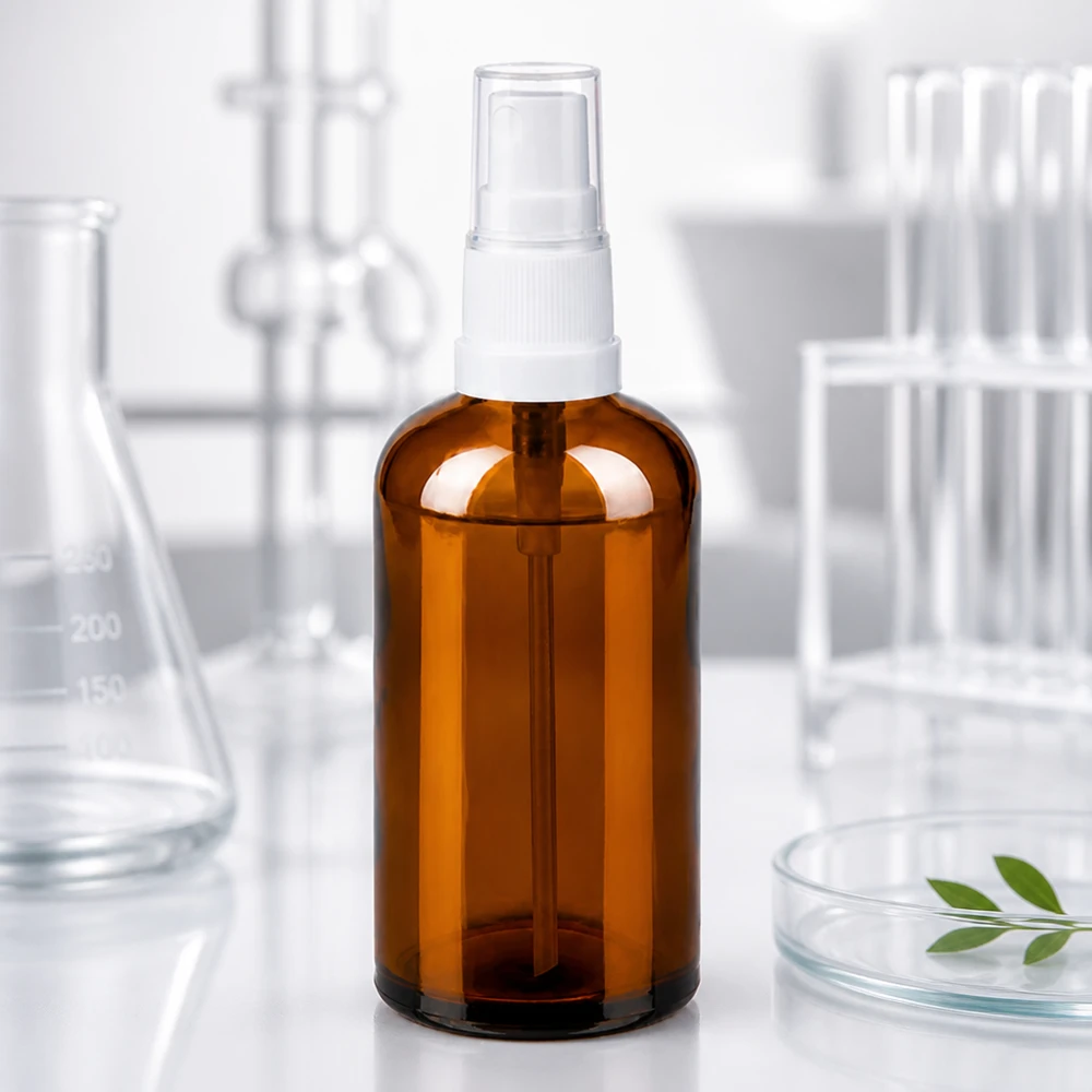 Flacone spray da 100 ml bianco/trasparente STD BrownLine UT18/100 Flacone spray da 100 ml di colore ambrato con nebulizzatore bianco per un dosaggio preciso delle essenze