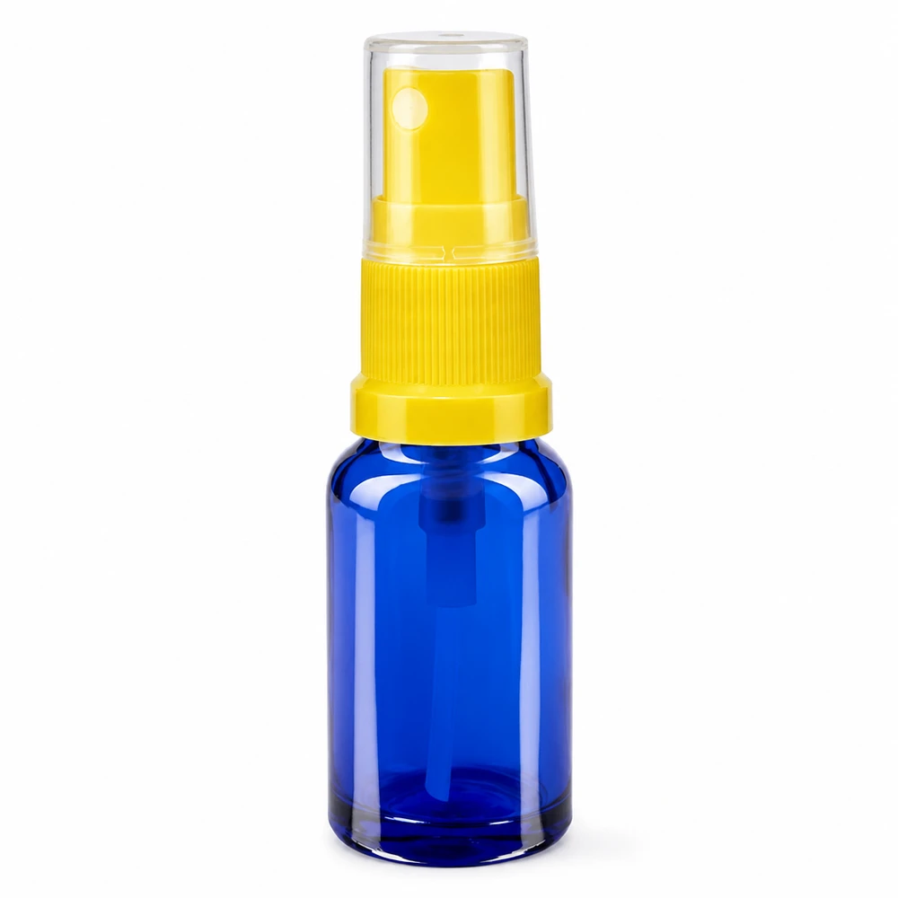 Apothekenflasche blau 10ml Sprayaufsatz gelb Blaue UV-Schutzglasflasche 10ml mit gelbem Feinzerstäuber ideal für ätherische Öle und Seren