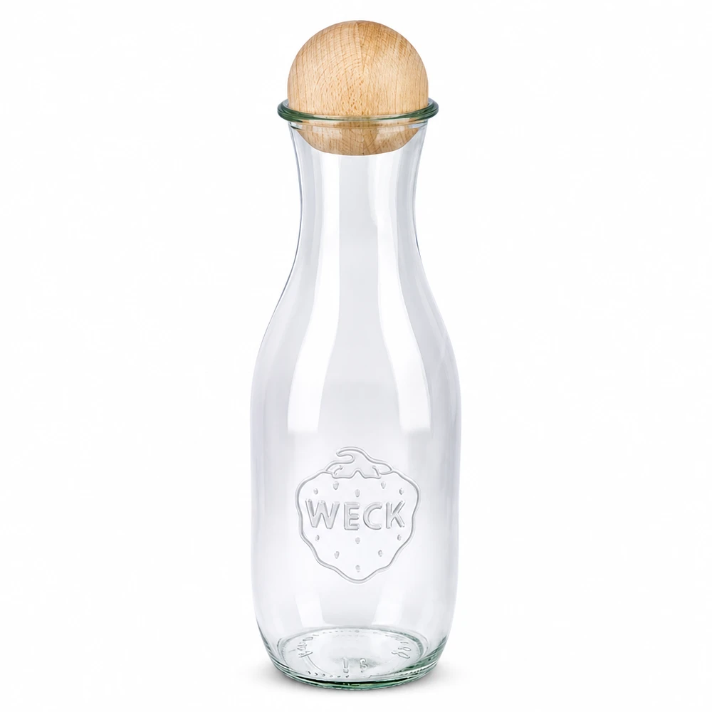 Bottiglia di succo da 1062 ml WECK RR60 con sfera in legno di faggio WECK bottiglia di succo 1062ml RR60 con sfera in legno Chiusura in faggio Bottiglia di vetro trasparente Conservazione