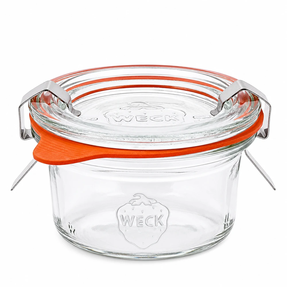 50ml Sturzglas komplett WECK RR60 WECK 50ml Sturzglas RR60 mit Glasdeckel und orangem Gummiring komplett Set für Einmachen und Konservieren