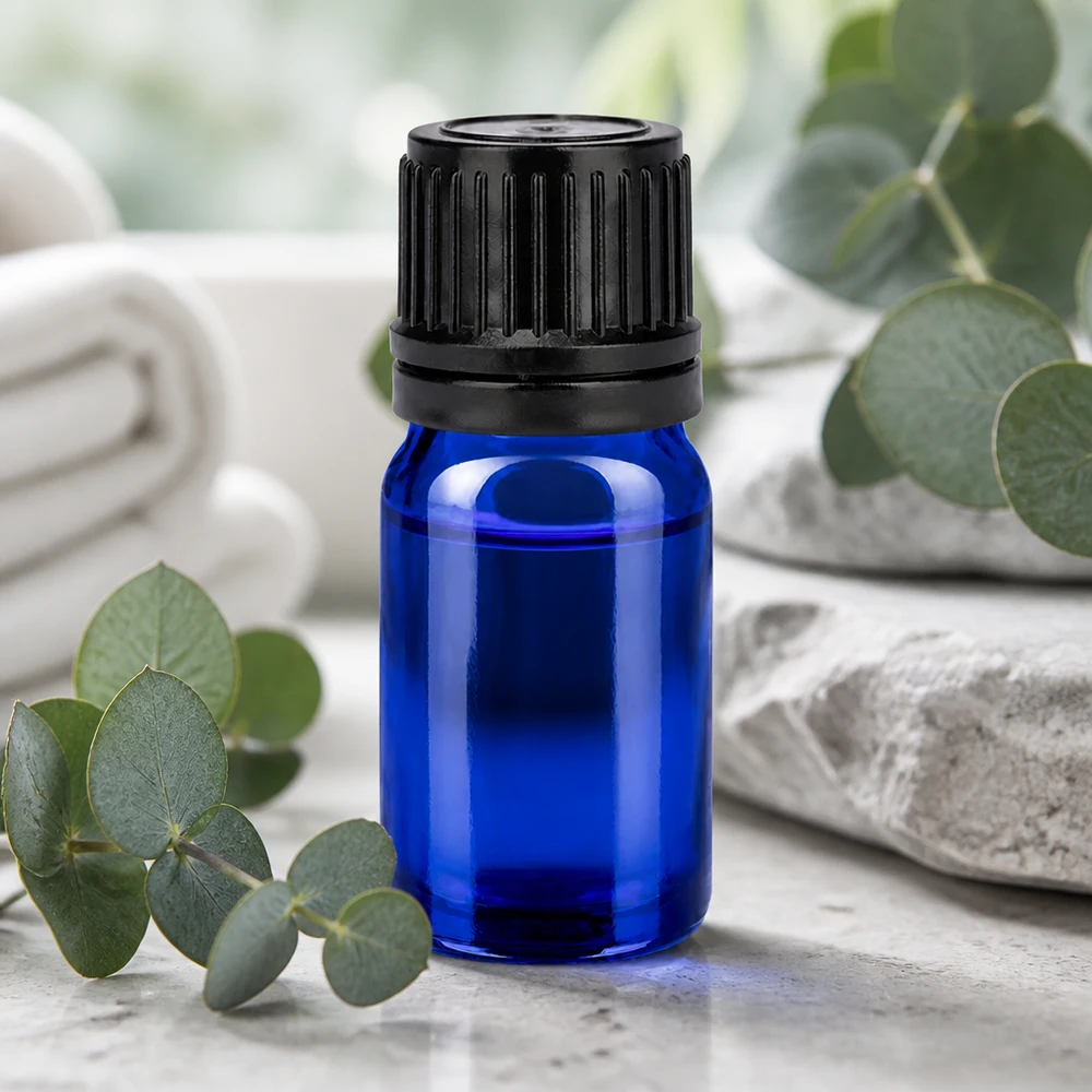 Pratico flacone in vetro da 5 ml in blu cobalto con tappo a prova di bambino per l'uso quotidiano