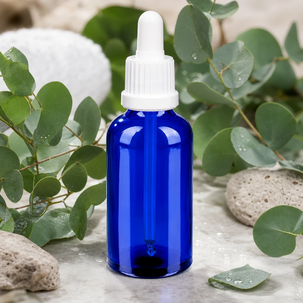 50ml Pipettenflasche weiß Originalitätsverschluss BlueLine UT18/50 UV-schützende blaue 50ml Glasflasche OV BlueLine UT18/50 mit präzisem Pipettensystem