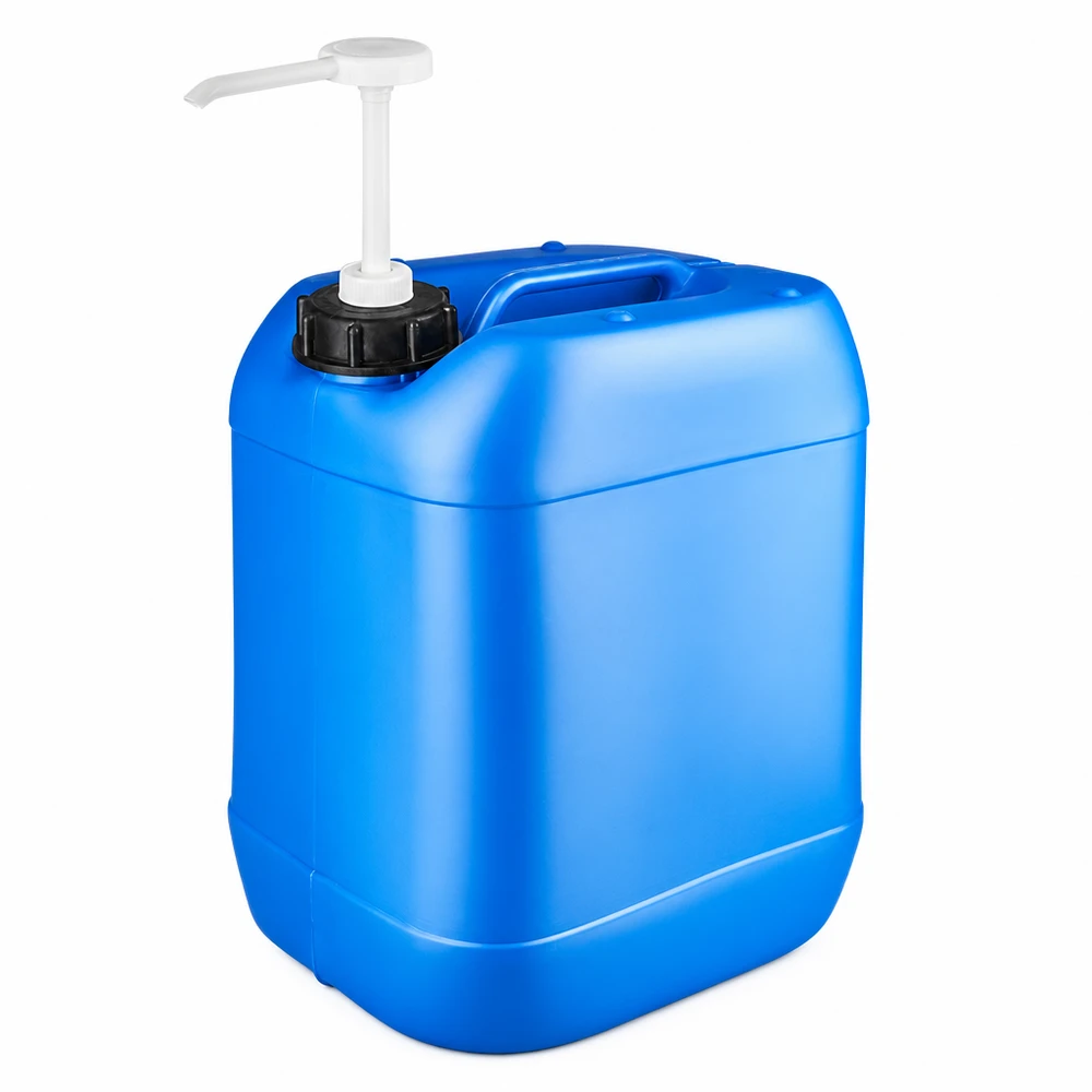 Kanister 20 Liter blau mit Dosierpumpe Stapelbarer Kunststoffkanister 20 Liter in Blau mit Dosierpumpe und auslaufsicherem Verschluss