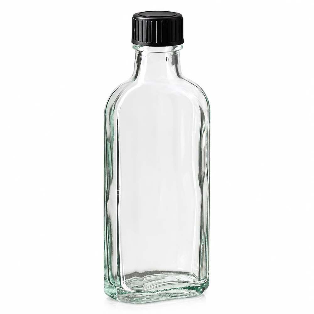 100 ml Meplat klar Schraubverschluss mit EPE-Dichtscheibe 100ml Glasflasche Meplat Form klar für Liquide mit auslaufsicherem EPE-Verschluss
