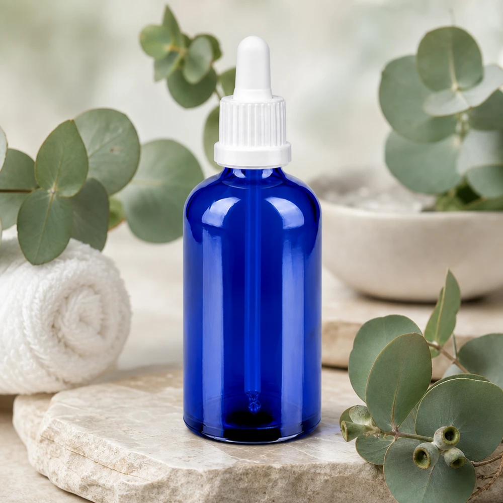 100ml Pipettenflasche weiß Originalitätsverschluss BlueLine UT18/100 Vielseitige Pipettenflasche 100ml blau für Serums Tinkturen und flüssige Nahrungsergänzungsmittel