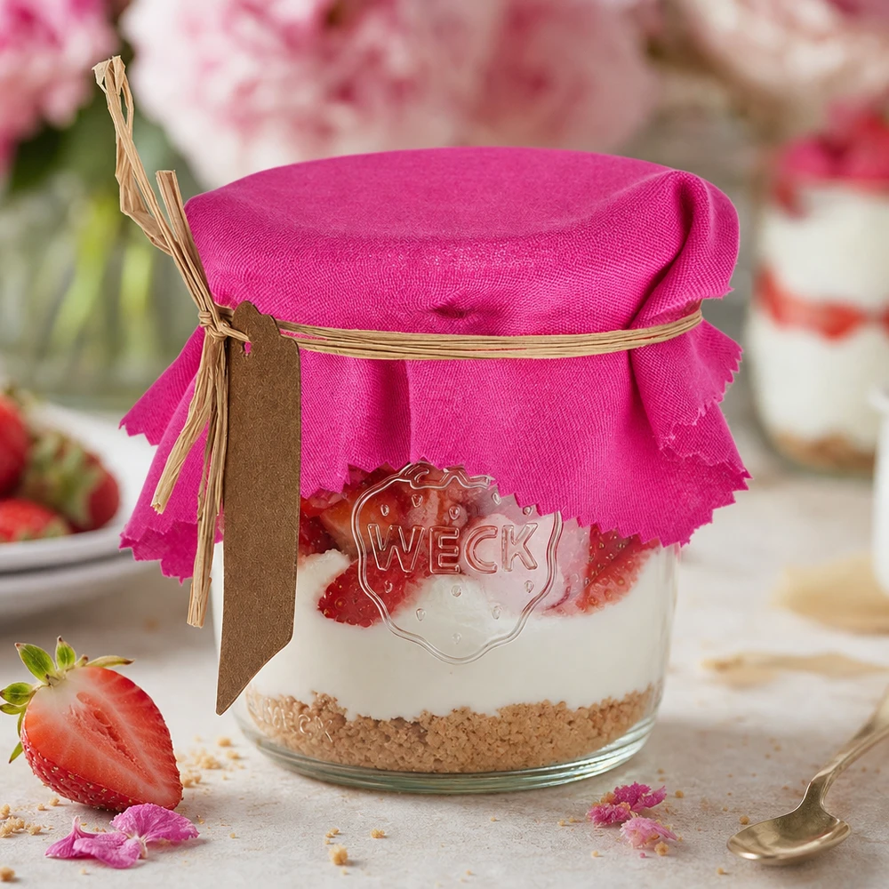 Centrino per gioielli in tessuto rosa 12cm quadrato Centrino in tessuto rosa 12 cm quadrato decorazione fai da te per vaso da conserva con dessert alla fragola e istruzioni per l'artigianato