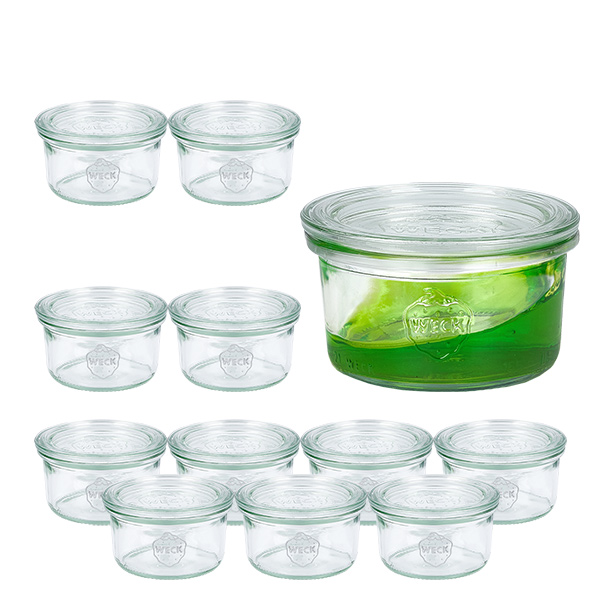 Set di 12 barattoli Weck da 165 ml con 12 coperchi in vetro Set di 12 barattoli Weck da 165 ml con 12 coperchi in vetro