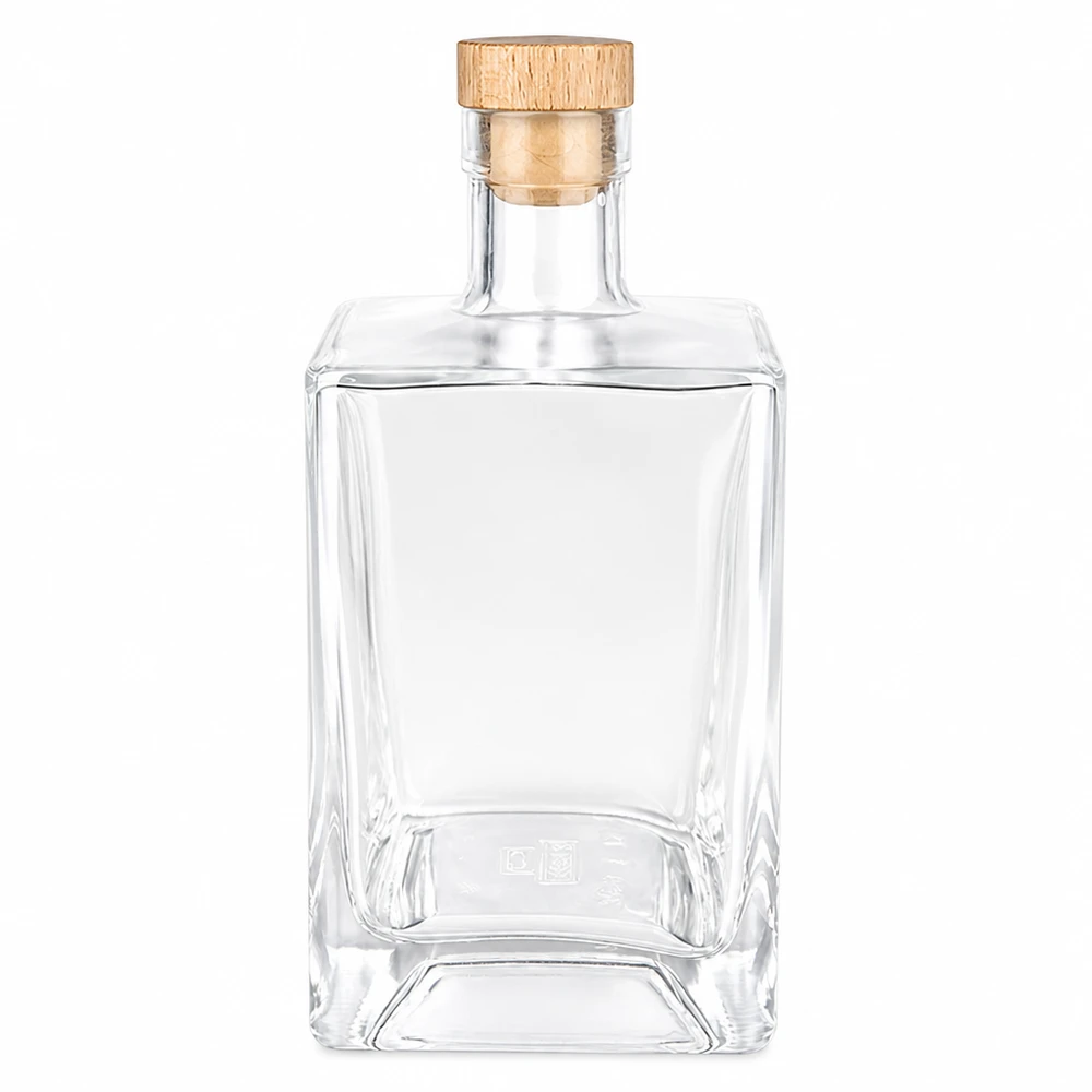 700ml bottiglia di vetro Ben con manico in legno tappo UNiTWIST trasparente vuoto forma rettangolare spiriti bottiglia di whisky
