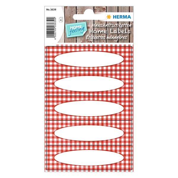 Küchenetiketten rot-kariert (20 Aufkleber)