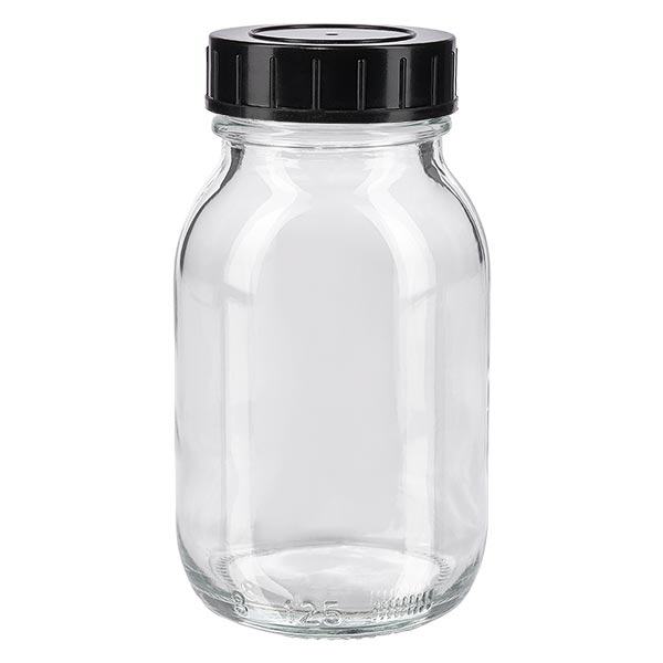 Bottiglia a collo largo da 125 ml in vetro trasparente con tappo a vite Bottiglia a collo largo da 125 ml in vetro trasparente con tappo a vite