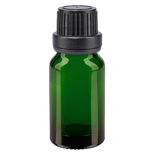 Apothekenflasche grün 10ml Tropfverschluss Giessring 2mm schwarz Originalitätsverschluss