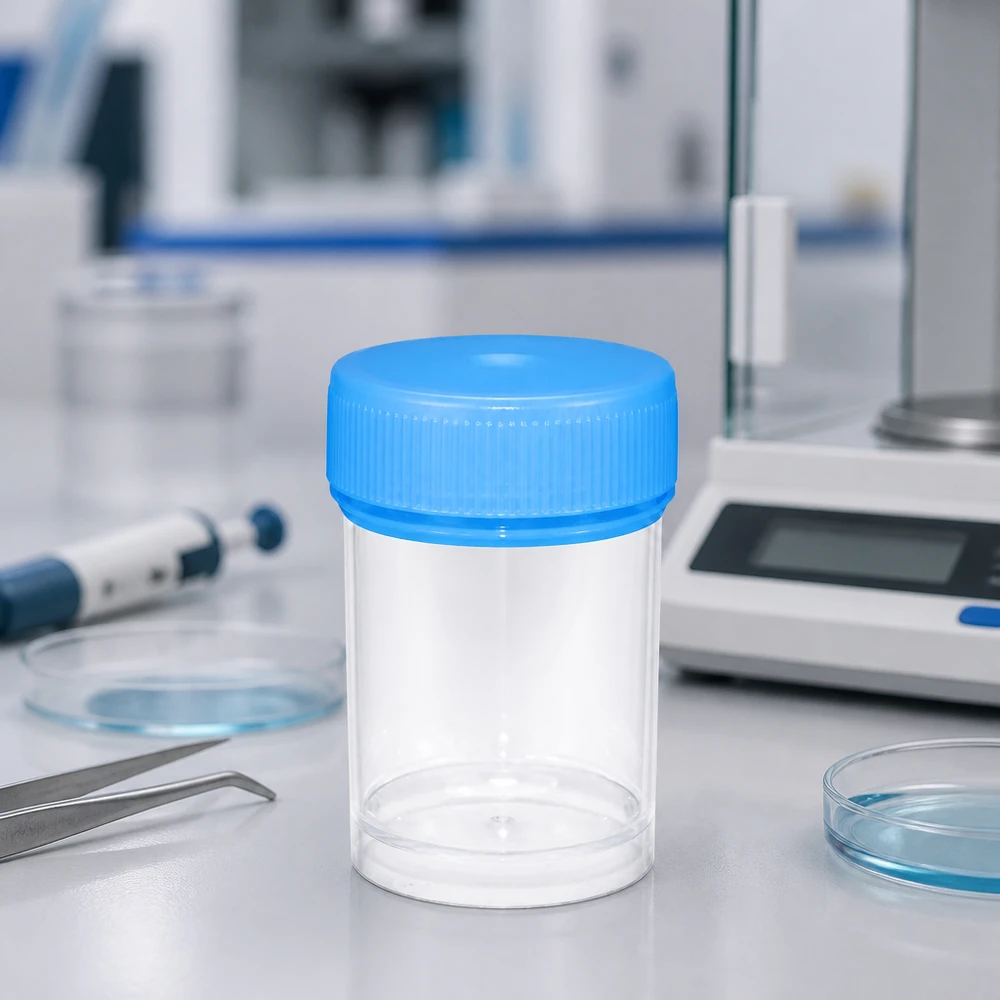 Pot en plastique multiusage de 20 ml Tube à essai cylindrique de 20 ml en plastique transparent, entouré de matériel de laboratoire