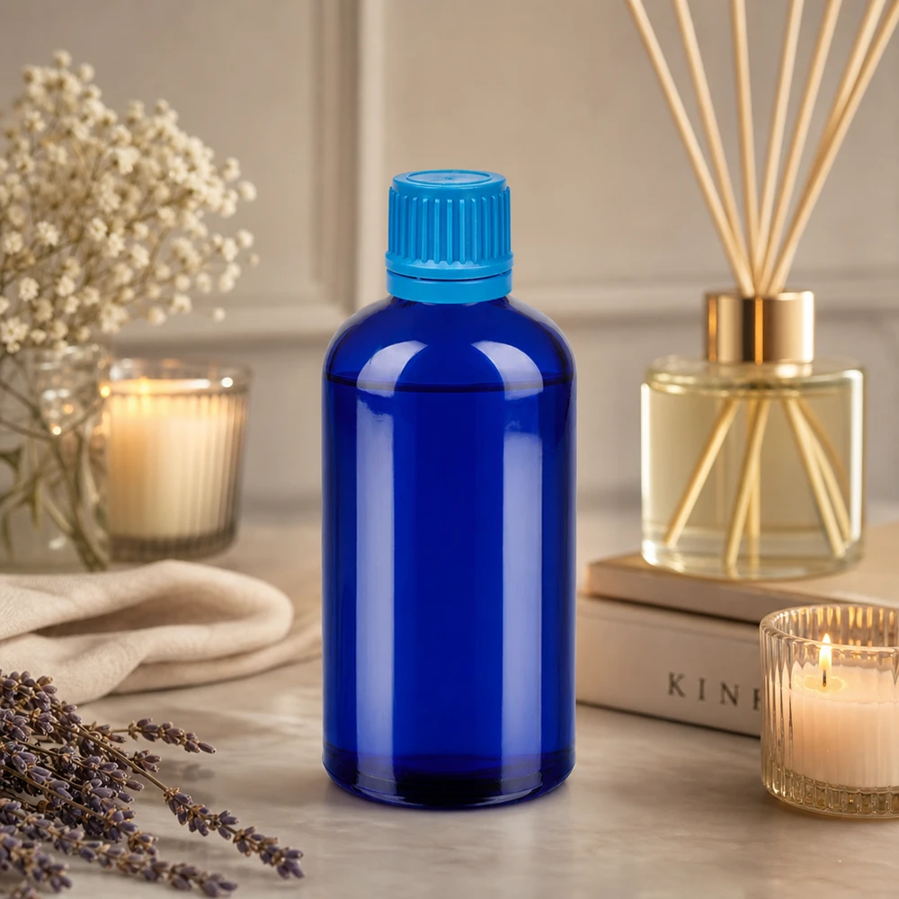 100ml Flasche 11mm Schraubverschluss blau Originalitätsverschluss BlueLine UT18/100 Vielseitige blaue 100ml Glasflasche mit Schraubdeckel optimal für DIY-Kosmetik und Naturprodukte