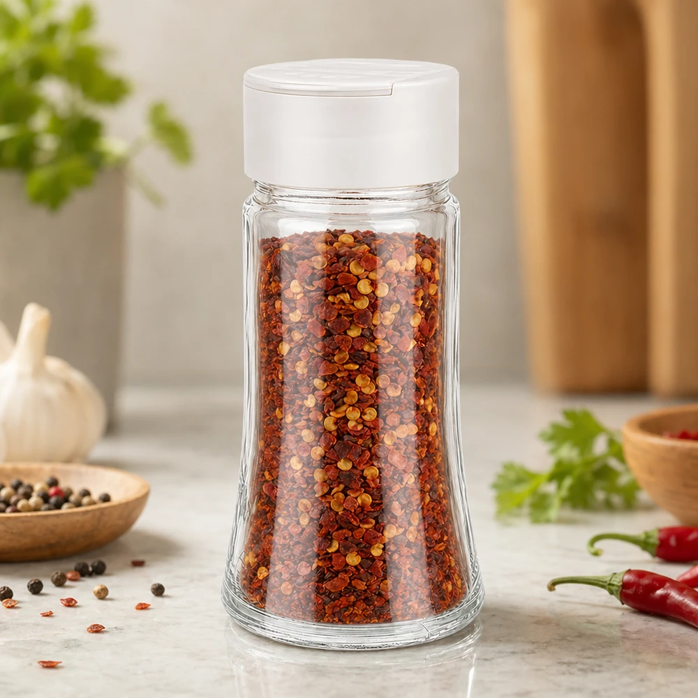 Pot à sel/épices 95 ml avec double saupoudreuse, blanc Transparentes Salz- und Gewürzglas 95ml weißer Doppelstreuer für Küche und Tisch