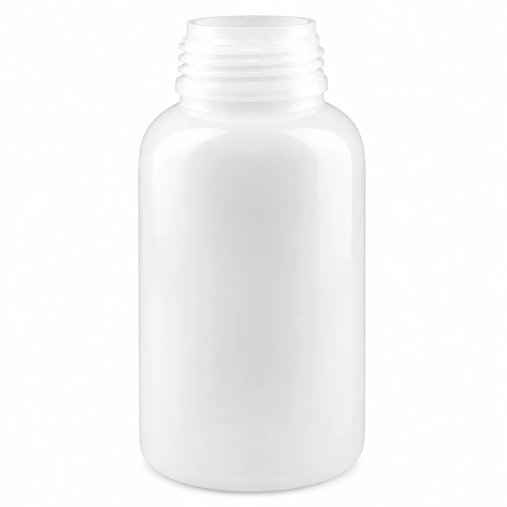 Weiße HDPE Laborflasche 500ml mit breiter Öffnung und Schraubgewinde ohne Deckel