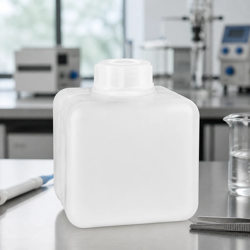 Flacon à produits chimiques 500 ml à col étroit, PEHD couleur naturelle, avec bouchon GL 32 Flacon de stockage de 500 ml en PE-HD, à col étroit, couleur naturelle, avec bouchon à vis, adapté aux produits chimiques de laboratoire