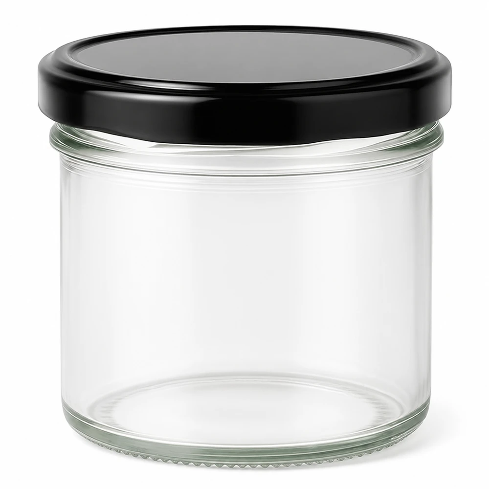 Bicchieri da 125 ml con coperchio nero BasicSeal vaso da conserva trasparente vuoto vaso da marmellata