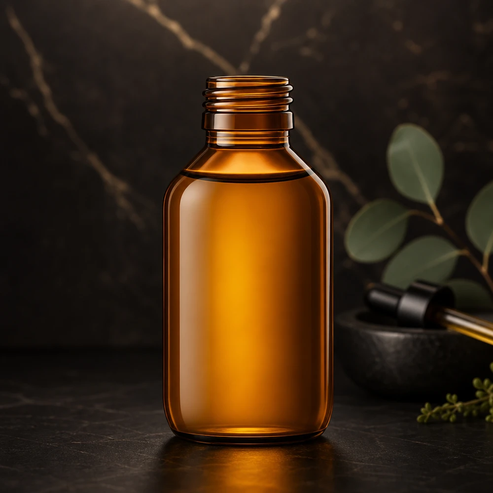 Flacone in vetro ambrato da 100 ml con filettatura PP28 per applicazioni farmaceutiche senza tappo