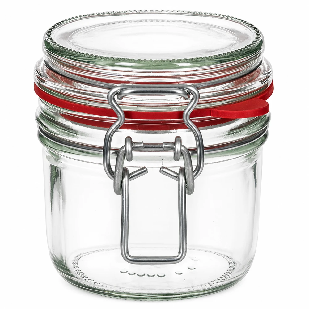 Barattolo da 255 ml, tipo G, con tappo a clip UN.. 255ml Vorratsglas mit Bügelverschluss und roter Dichtung - praktisches Einmachglas für Küche und Vorratshaltung