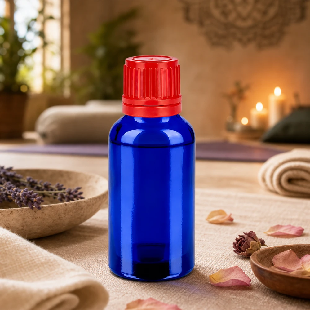 Bottiglia da 30ml 11mm SV rosso OV BlueLine UT18/30 Flacone in vetro da 30 ml, di dimensioni ottimali per i viaggi e le applicazioni in movimento.