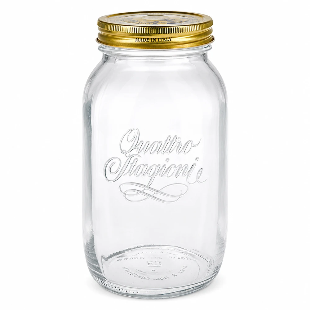 1500ml Rundglas "Quattro Stagioni" mit Deckel 1500ml Quattro Stagioni Rundglas mit goldenem Deckel - elegantes italienisches Einmachglas für Küche und Vorratshaltung