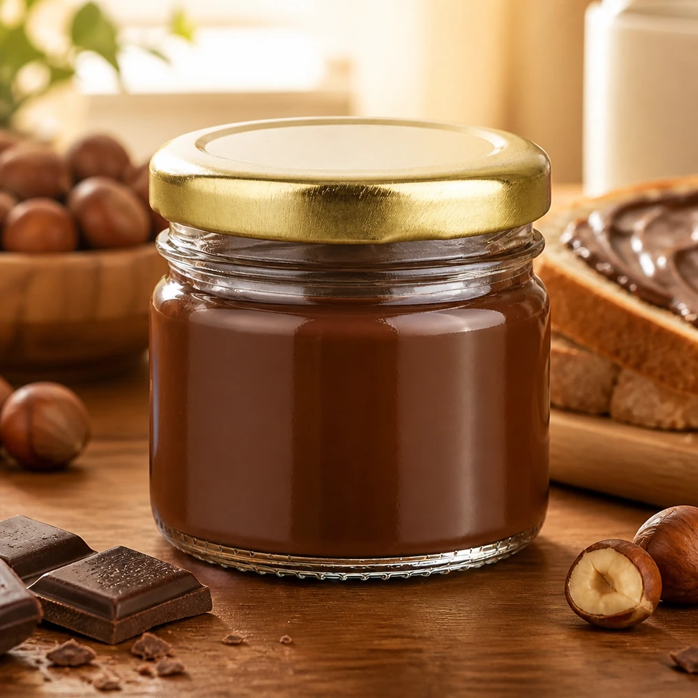 33ml Rundglas + BasicSeal Deckel gold UNiTWIST Nuss-Nougat-Aufstrich im kleinen 33ml Portionsglas mit goldglänzendem Schraubverschluss UniTwist