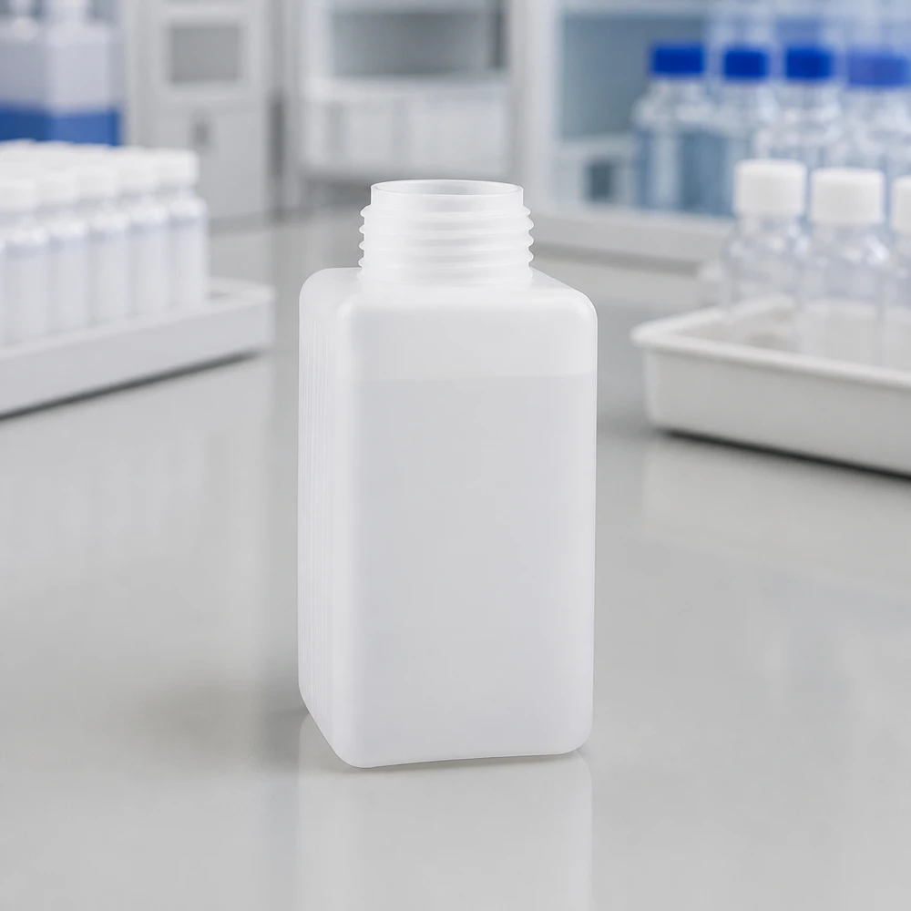 Bouteille robuste à col large en PE-HD, 1 500 ml, couleur naturelle, empilable, destinée à une utilisation en laboratoire et au stockage