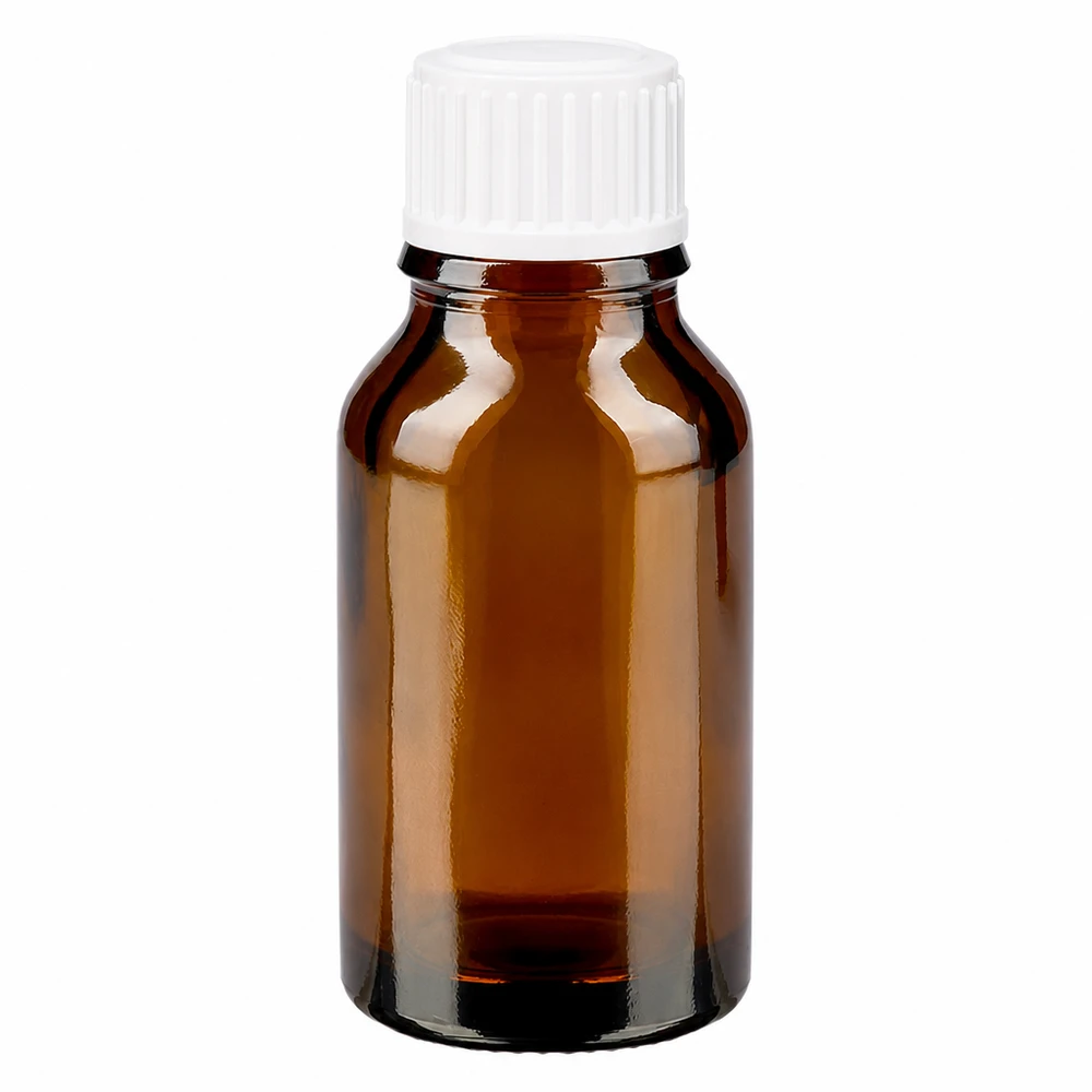 Apothekenflasche braun 30ml Schraubverschluss weiß Standard 30ml Arzneimittelflasche aus braunem Apothekerglas mit weißem Verschluss SV STD