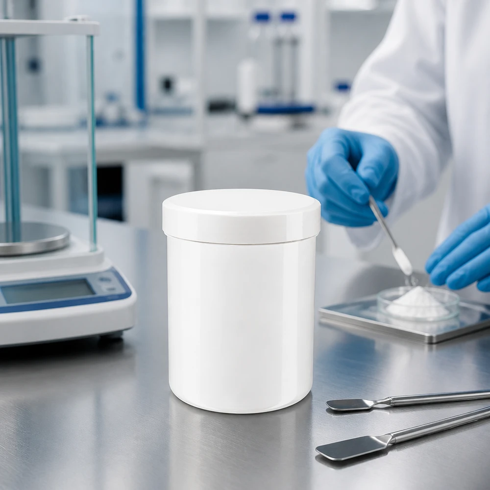 Pot à onguent blanc 800 g avec couvercle blanc (PP) Boîte ronde blanche robuste de 800 g en polypropylène avec couvercle à vis, destinée aux secteurs cosmétique et pharmaceutique