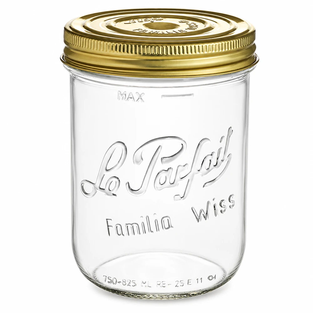 Sturzglas Familia Wiss 1020ml mit goldenem Schraubdeckel Le Parfait Einmachglas zum Konservieren