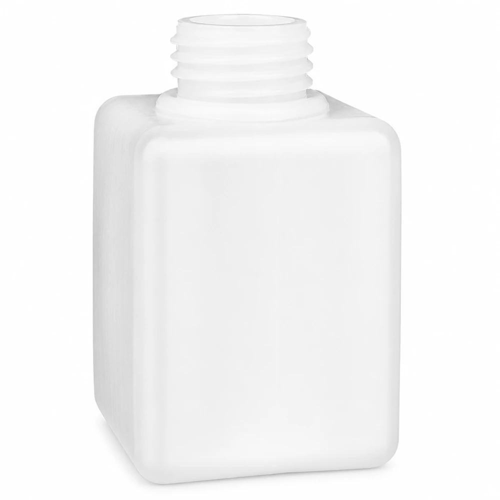 Flacon à produits chimiques 100 ml à col étroit, PEHD couleur naturelle, GL 25 Flacon carré en plastique blanc de 100 ml à col étroit GL 25 en PE-HD pour produits chimiques